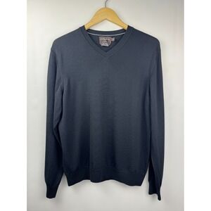 Black Brown 1826 Mens Black V Neck 100% Merino Wool Sweater Medium Made in Italy